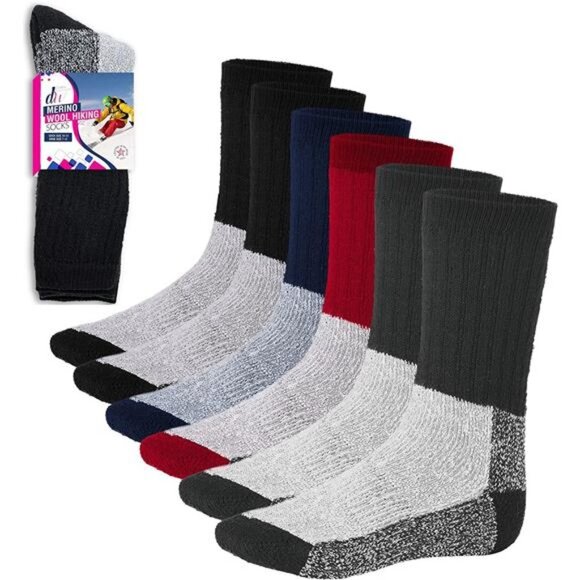 6 Pairs Unisex Merino Wool Thermal Socks Winter Sports Crew Socks - Picture 2 of 6